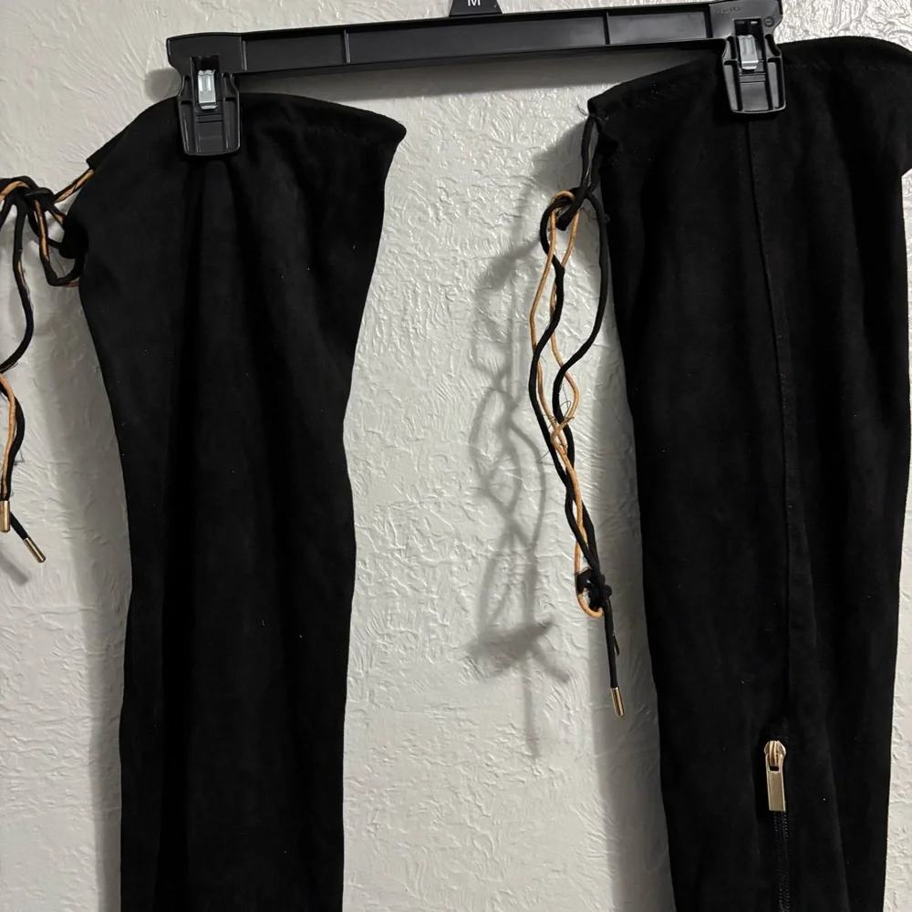 BAMBOO Black Over-the-Knee Boots with Lace Detail